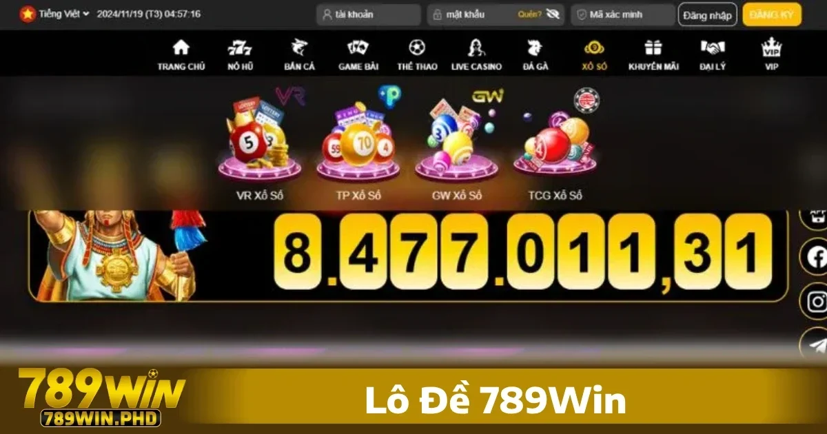 trang chủ 28 Sảnh xổ số 789Win, người chơi có thể tham gia các hình thức như lô đề, Keno, xổ số 3 miền Bắc – Trung – Nam